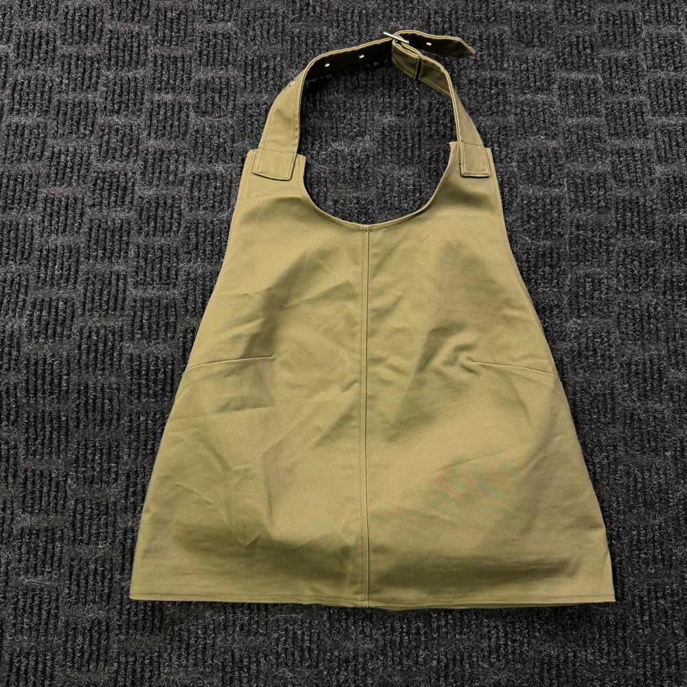 Euro Y2K Utility Halter Top Khaki Green Buckle Strap Open Back Medium